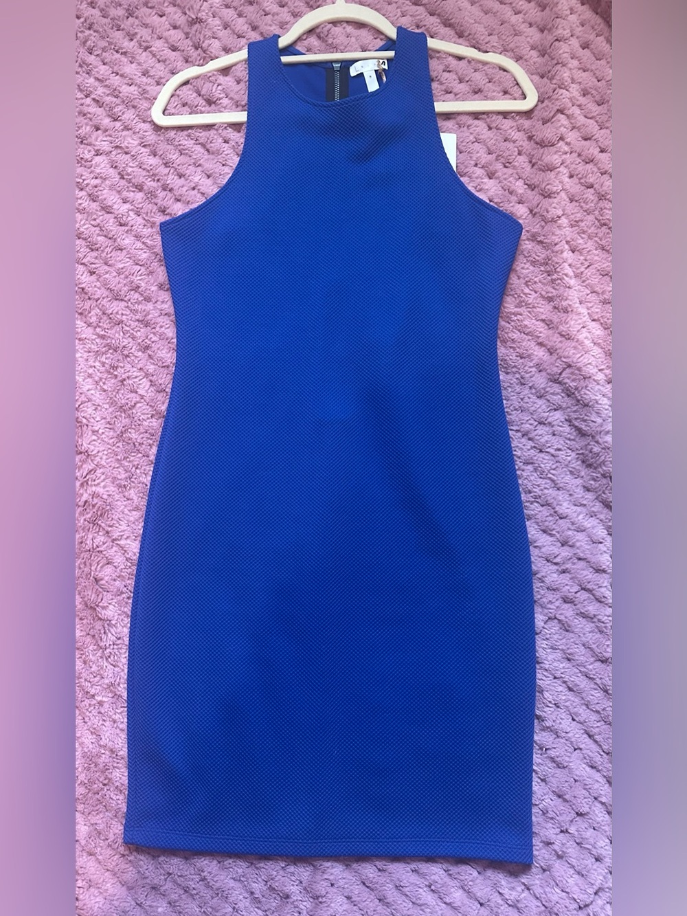 NWT Leith Nordstrom Blue Textured High-Neck Sheath Dress Sz M Bodycon Racerback